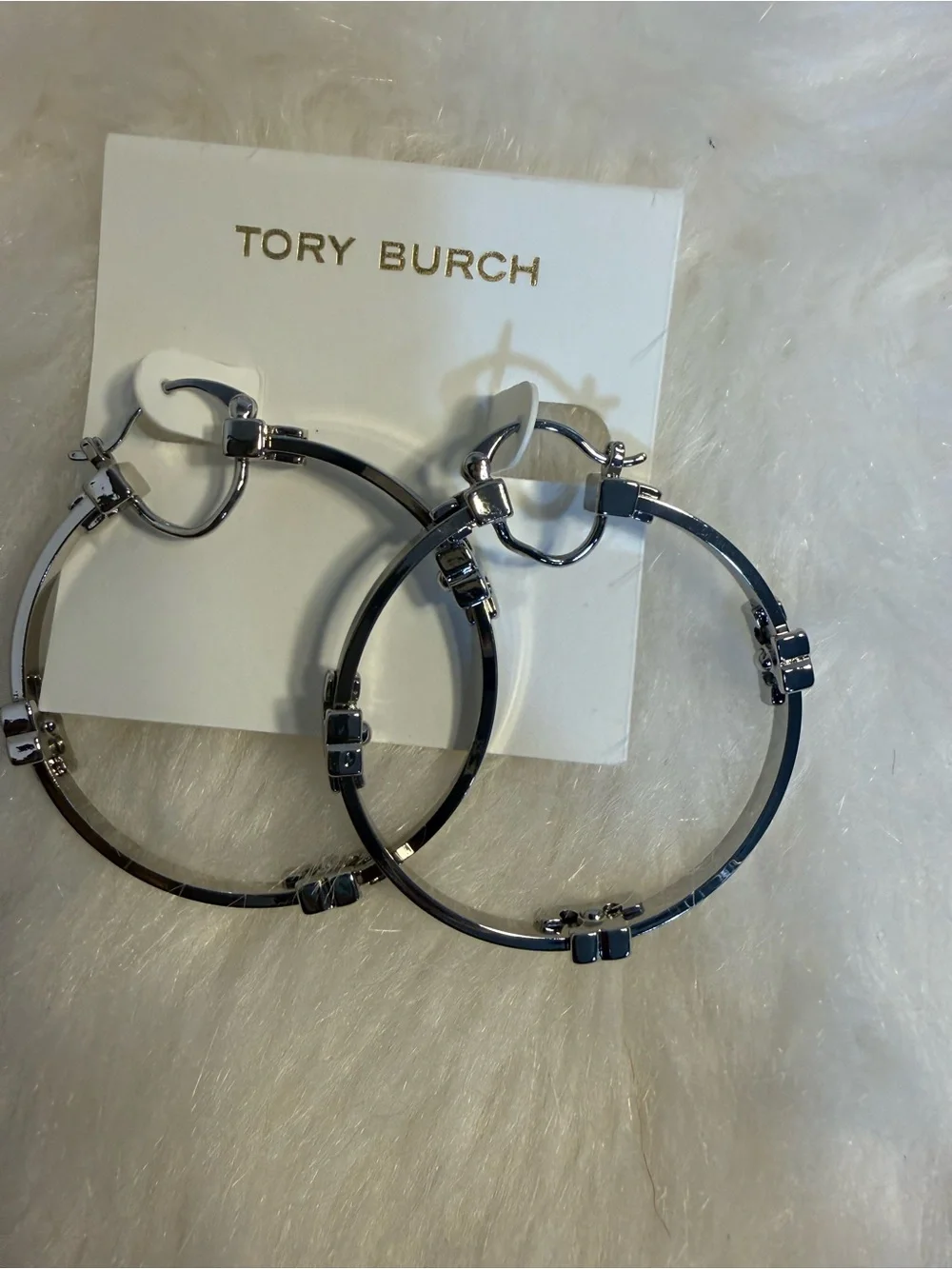 Tory Burch Silver Tone Stud-Accented Hoop Earrings